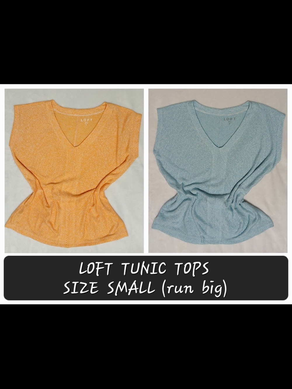 LOFT (2) V-Neck Tunic Top - Small - Orange and Blue NWOT